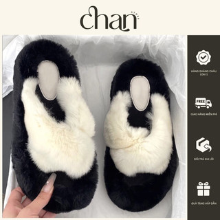 Dép lông quai chéo đế dày phong cách hàn quốc phù hợp mùa đông