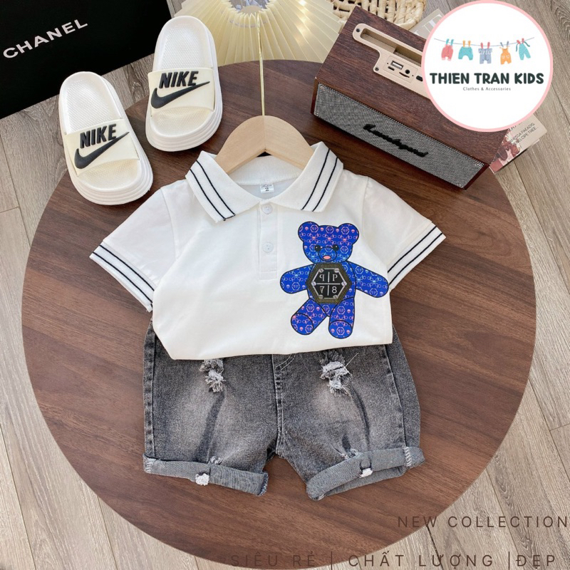 Set đồ bé trai, bộ cộc tay, áo polo quần bò cho bé mặc đi học, đi chơi, đi tiệc cực sang và đẹp