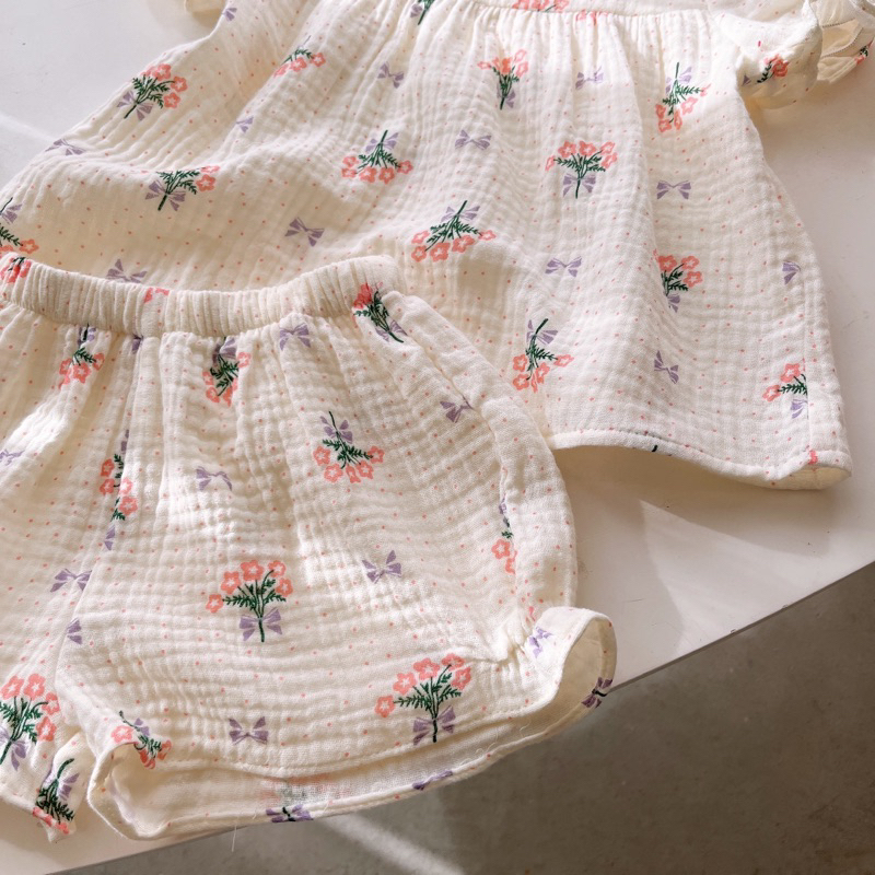 BỘ XÔ MUSLIN CỘC TAY CHO BÉ