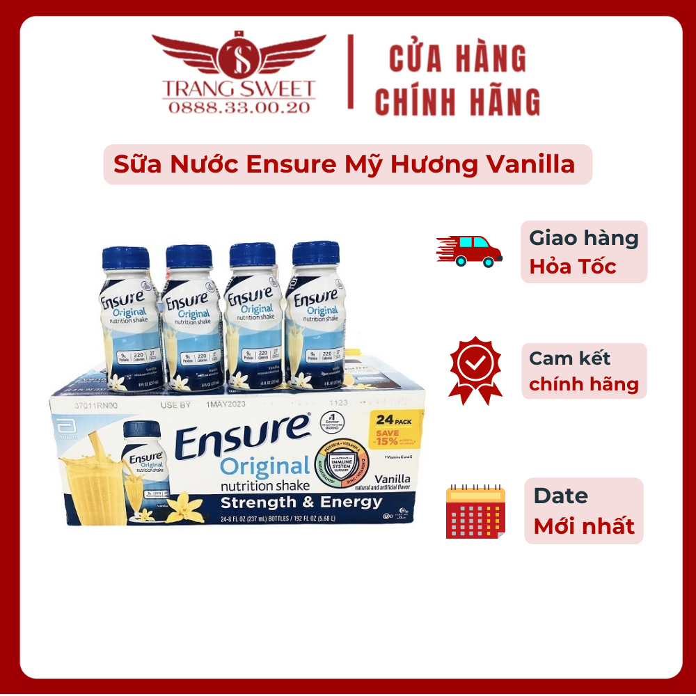 (Chai-Lốc) Sữa Nước Ensure vị Vani hàng Mỹ