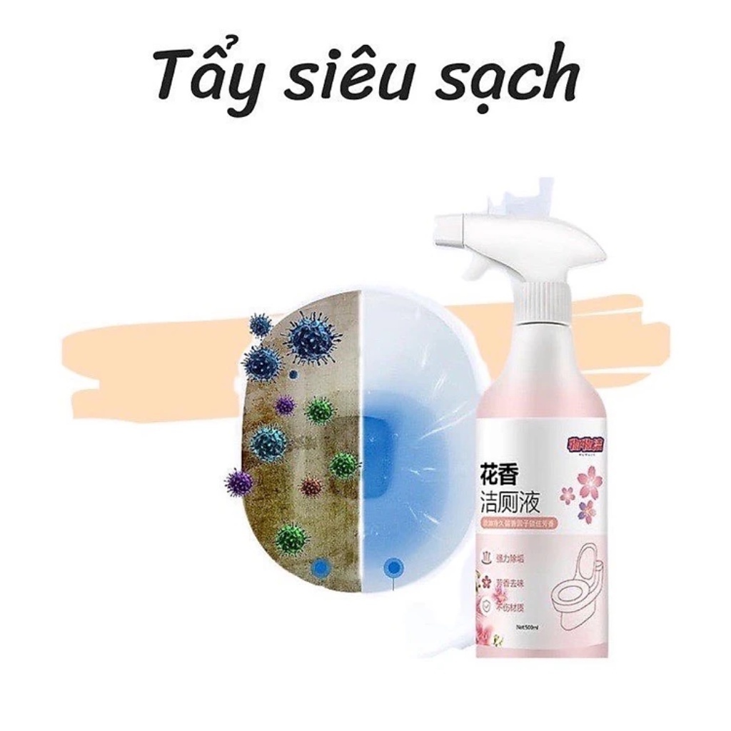 Chai xịt tẩy rửa bồn cầu nước hương hoa anh đào, bình xịt vệ sinh nhà vệ sinh đa năng siêu sạch khử khuẩn 500ml
