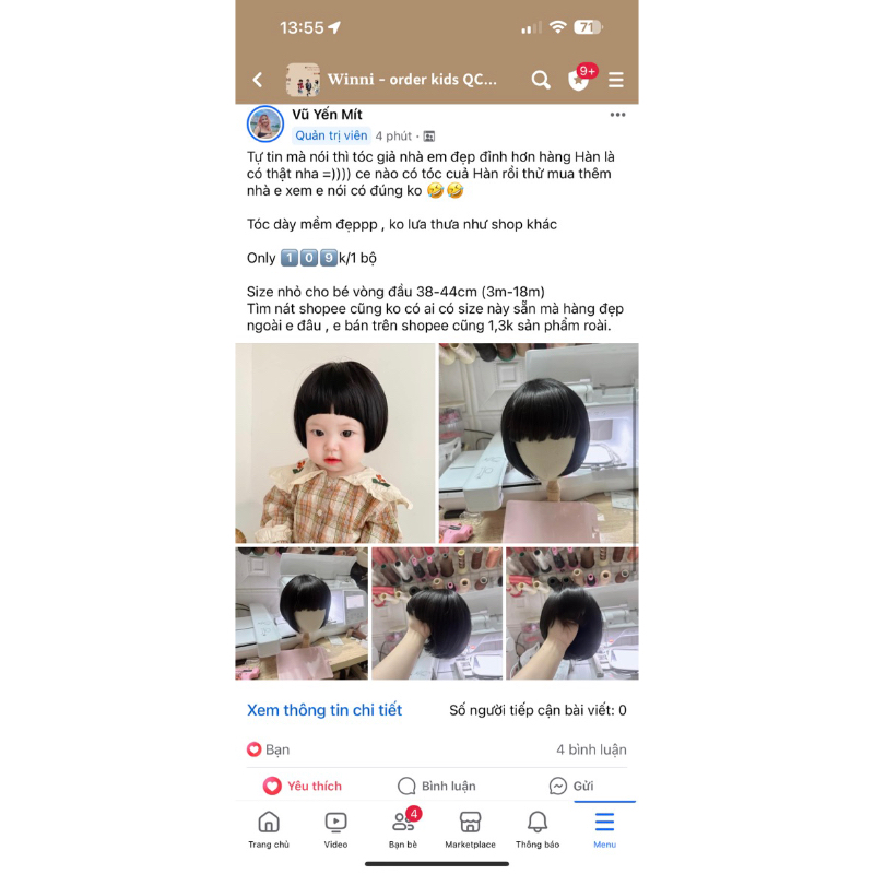 Tóc giả ngắn cho bé gái dễ thương