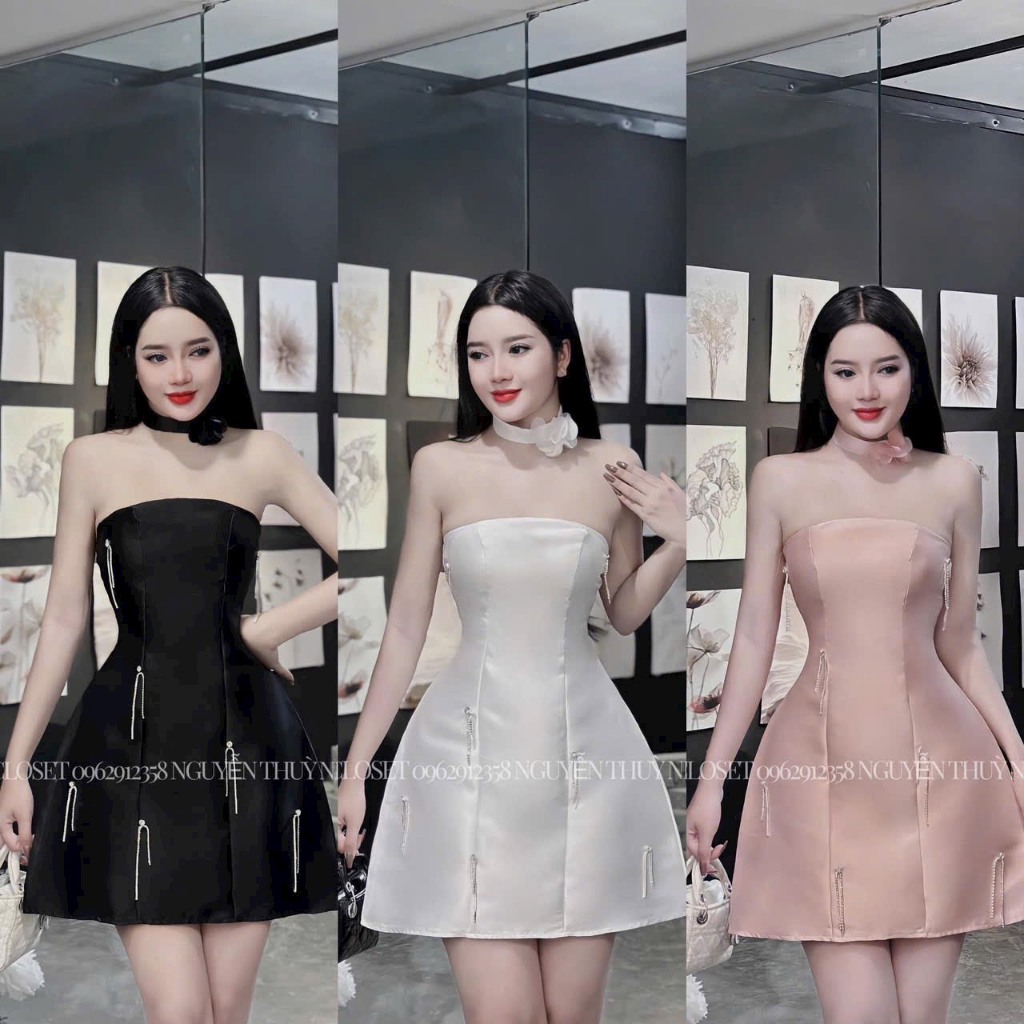 Váy Đầm dự tiệc nữ,kiểu váy cúp ngực, dáng ngắn kèm vòn cổ siêu xinh