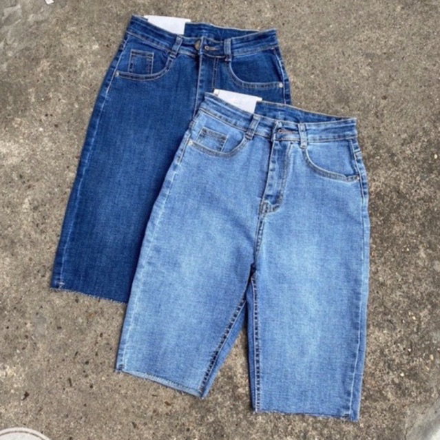  Quần jeans nữ chất co dãn Quần lửng nữ căn bản Quần Jeans ngố rách nữ Quần Bò lửng rách Co dãn ôm body 