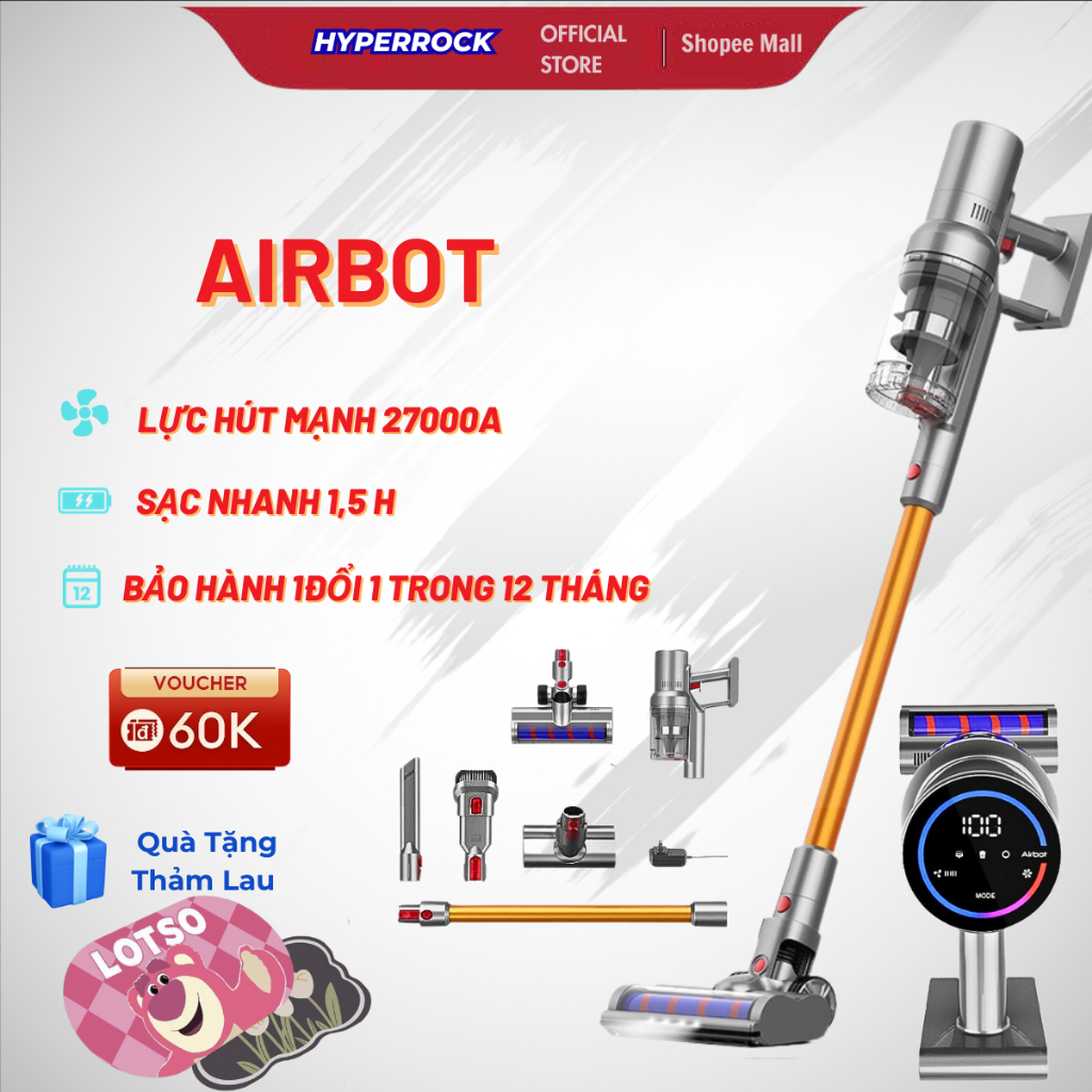 Máy hút bụi cầm tay không dây Airbot Hypersonics Pro 27KPa Cảm biến bụi thông minh ,tự động điều tốc độ