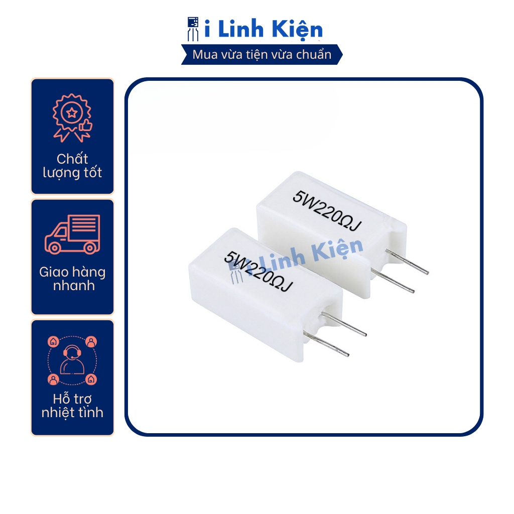 Điện trở sứ 5W 220R chân đứng bảo to chất lượng tốt.