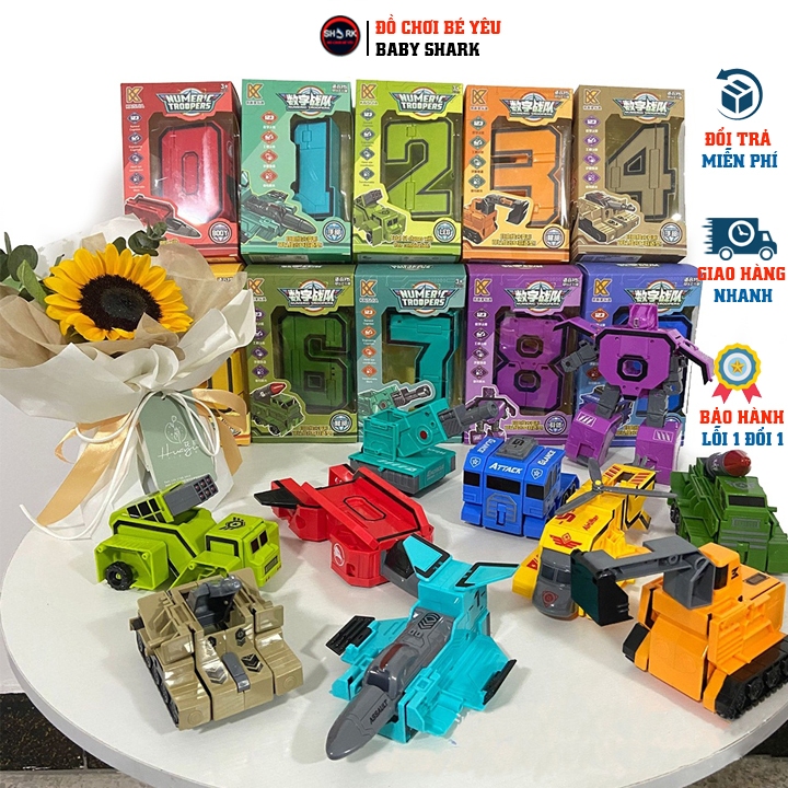 Đồ chơi số biến hình LOẠI LỚN NHẤT từ 0 đến 9, Ghép hình robot số 1-4 và 5-9 kích thích sáng tạo