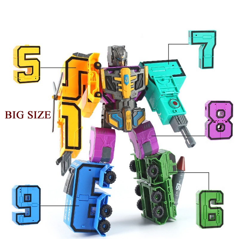 Đồ chơi số biến hình LOẠI LỚN NHẤT từ 0 đến 9, Ghép hình robot số 1-4 và 5-9 kích thích sáng tạo