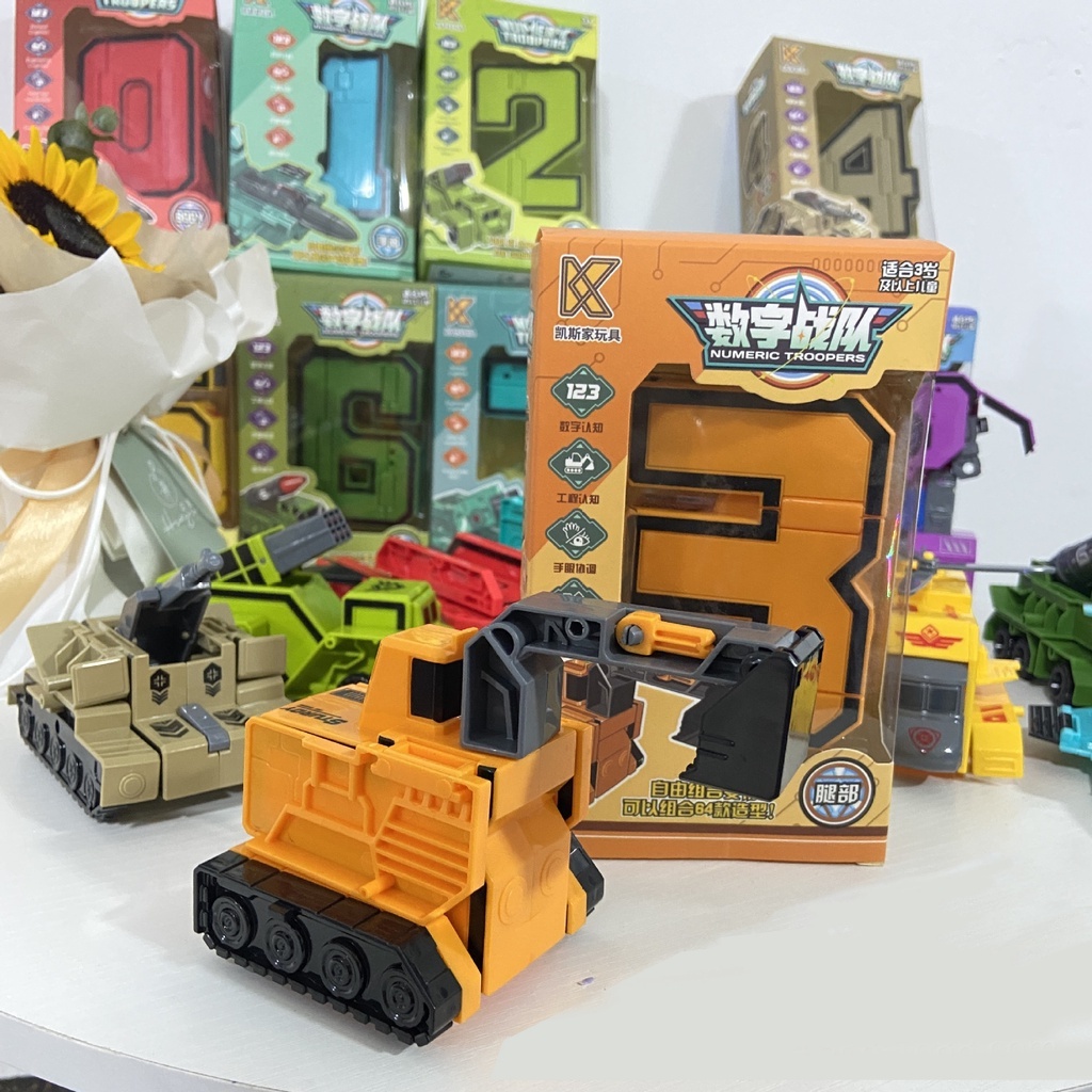 Đồ chơi số biến hình LOẠI LỚN NHẤT từ 0 đến 9, Ghép hình robot số 1-4 và 5-9 kích thích sáng tạo