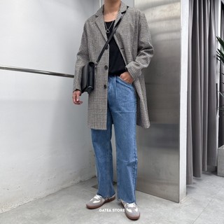 Áo Măng tô nam dạ MQ phối caro, khoác mangto dáng lửng cổ bẻ 3 khuy vải vân sọc houndstooth - GATE6 - 5068