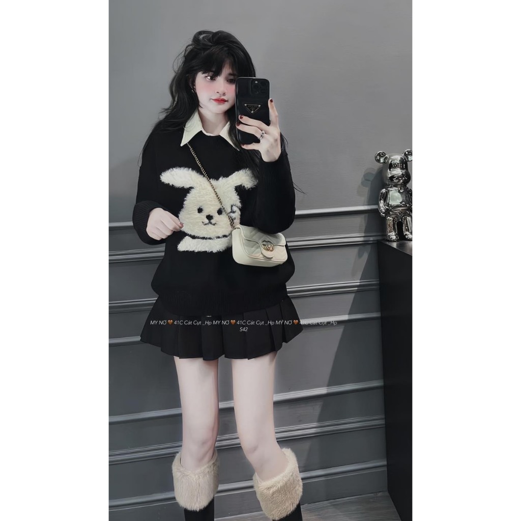 ÁO LEN ĐEN THỎ LÔNG