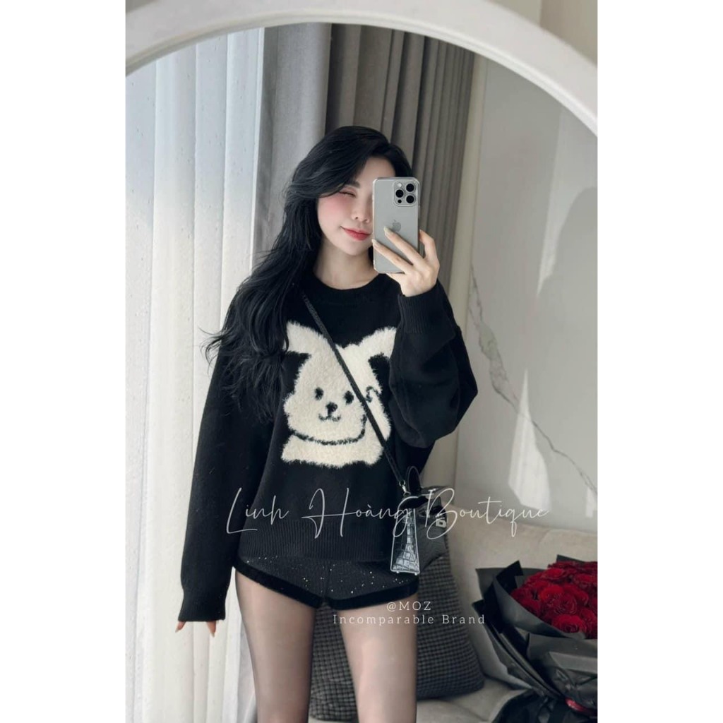 ÁO LEN ĐEN THỎ LÔNG