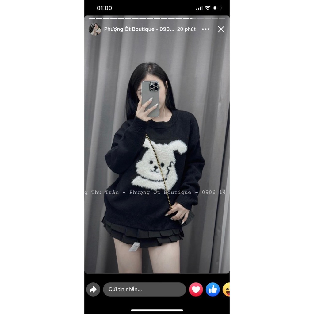 ÁO LEN ĐEN THỎ LÔNG