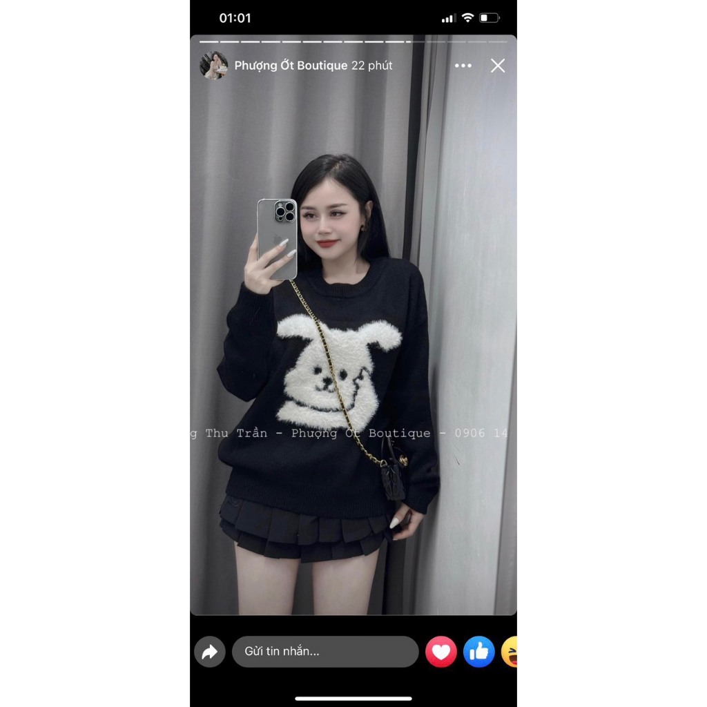 ÁO LEN ĐEN THỎ LÔNG