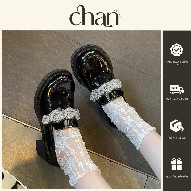 Giày Mary Jane da bóng đế cao mũi tròn phong cách anh quốc hàng quảng châu