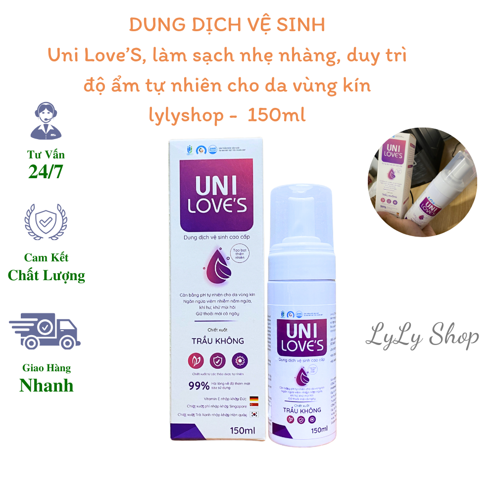 Dung Dịch Vệ Sinh Nữ Uni Love's, xịt bọt, làm sạch, duy trì độ ẩm tự nhiên cho da vùng kín lylyshop -  150ml