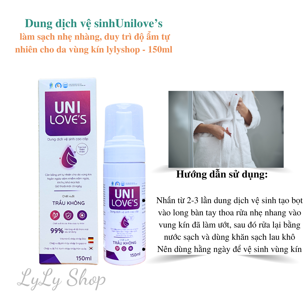 Dung Dịch Vệ Sinh Nữ Uni Love's, xịt bọt, làm sạch, duy trì độ ẩm tự nhiên cho da vùng kín lylyshop -  150ml