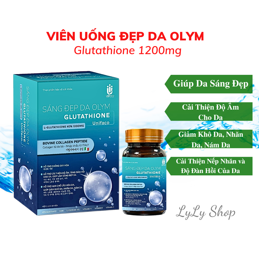 Viên Uống Trắng Da Glutathione 1200mg sáng đẹp da Olym Unifaco, cải thiện độ ẩm, ngăn ngừa nám lylyshop