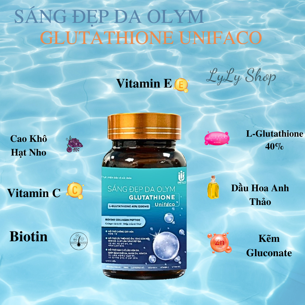 Viên Uống Trắng Da Glutathione 1200mg sáng đẹp da Olym Unifaco, cải thiện độ ẩm, ngăn ngừa nám lylyshop