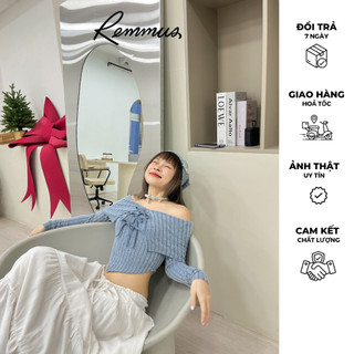 Dan Bi Top - Áo len bông trễ vai thắt nơ Remmus cho nữ