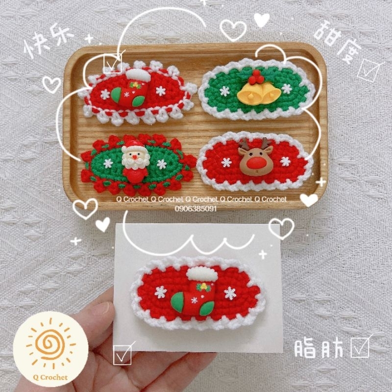 Kẹp tóc Noel bằng len handmade