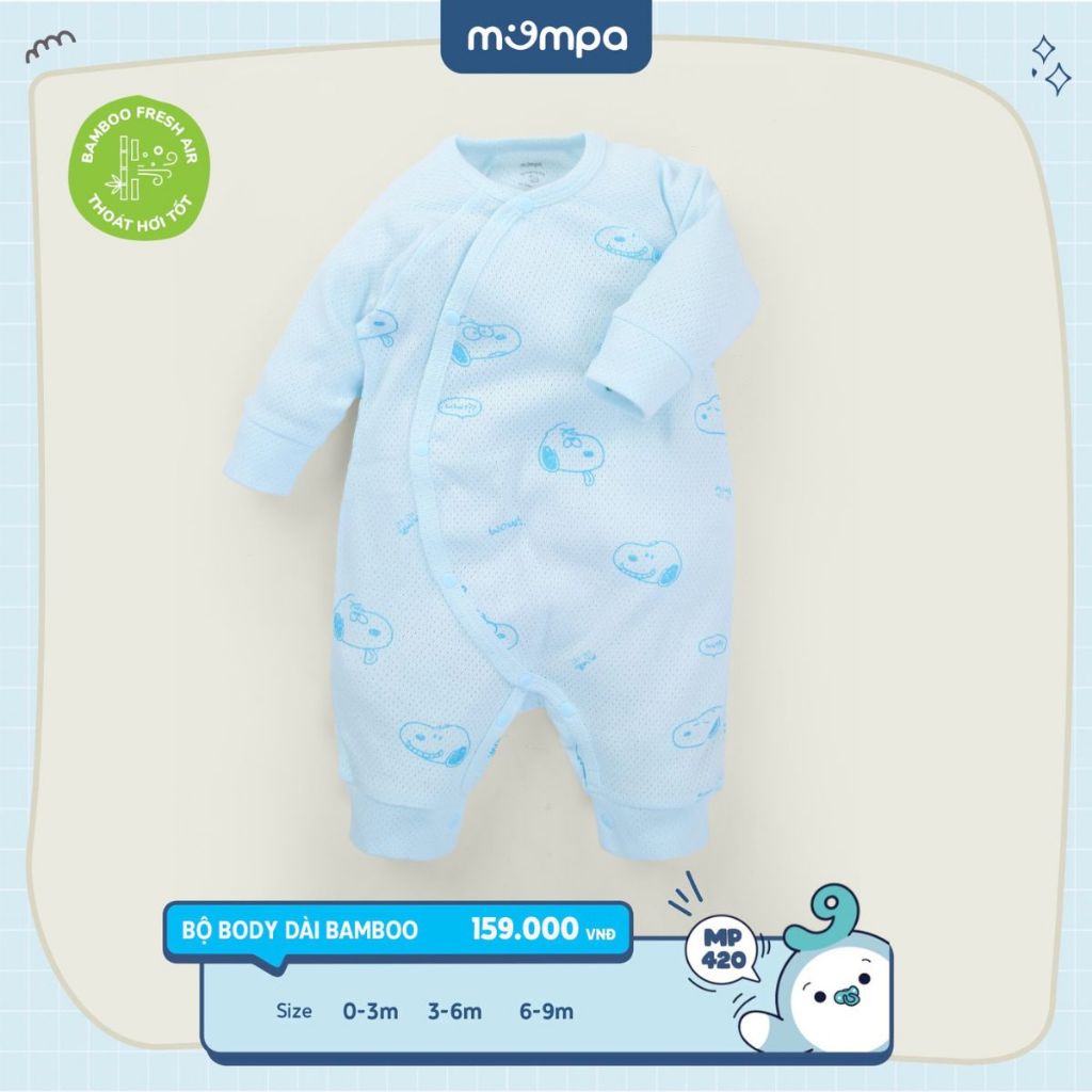 Bộ Bodysuit cho bé sơ sinh Mompa 0-9 tháng cúc chéo vải Sợi tre Bamboo dài tay ấm áp mềm mại thoáng khí 420