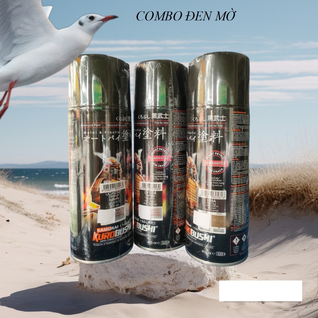 Combo sơn xịt samurai màu đen mờ ( uch210, 109a, 128a)