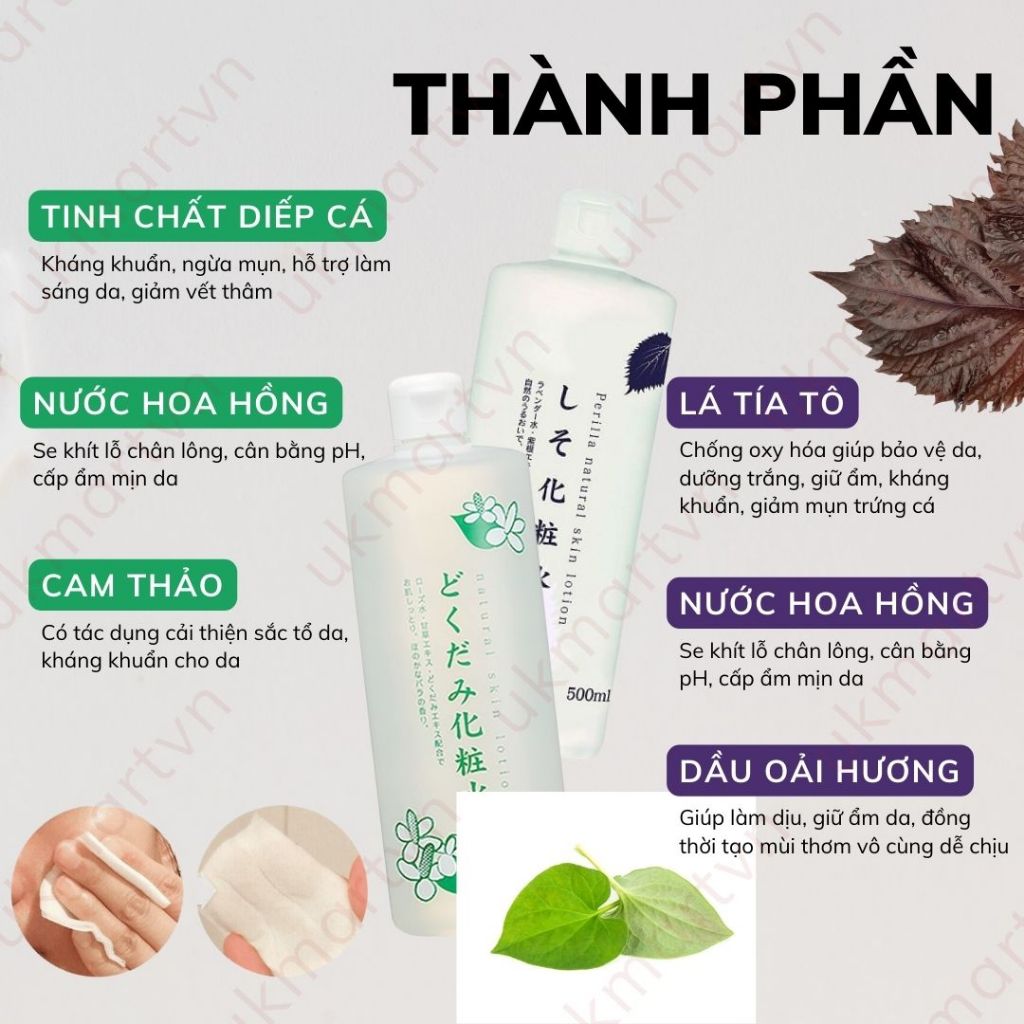 Nước Hoa Hồng Dokudami Chiết Xuất Từ Lá Diếp Cá 500ml Kháng Khuẩn Kháng Mụn Cấp Ẩm
