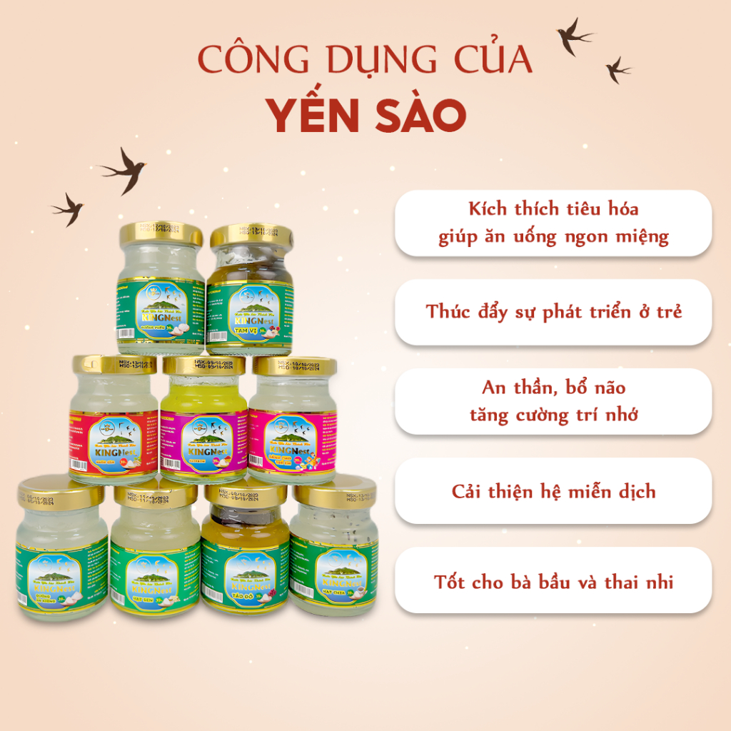 Yến Sào Chưng Tươi Nguyên Chất 39% Yến KingNest Khánh Hòa Hộp 70ml Hộp 6 Hũ Mix Vị - Miwako Việt Nam