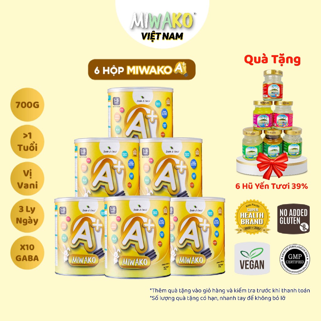 Sữa Công Thức Hạt Thực Vật Hữu Cơ MIWAKO A+ Vị Vani 700g x 6 hộp (4.2kg) - Miwako Official Store