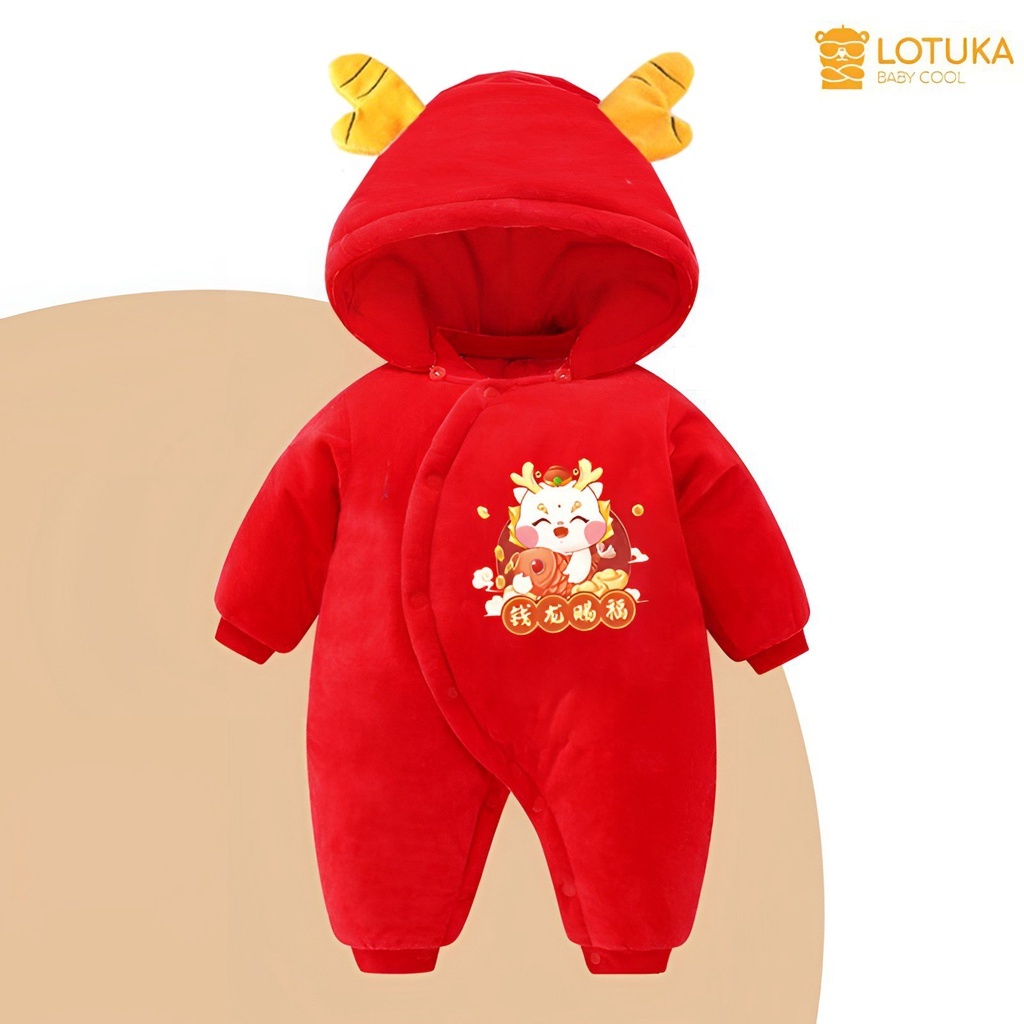 Body Nỉ Bông Noel Hình Gấu Ấm Áp Cho Bé, Bodysuit LOTUKA Cho Bé Trai Bé Gái, Quần Áo Trẻ Em Thu Đông Size 3-12kg