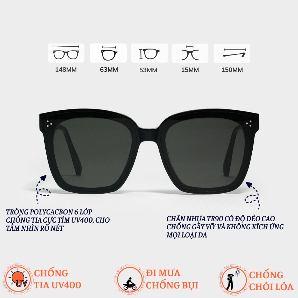 Kính râm nam nữ POSHOP  gọng vuông to chống tia UV400 màu sắc hot trend thời trang Hàn Quốc 5043