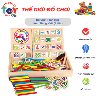 Đồ Chơi Toán Học Kèm Bảng Viết 2 Mặt Cho Bé VINATOYS, Bộ Que Tính Và 100 Số Gỗ, Đồ Chơi Trí Tuệ, Thông Minh