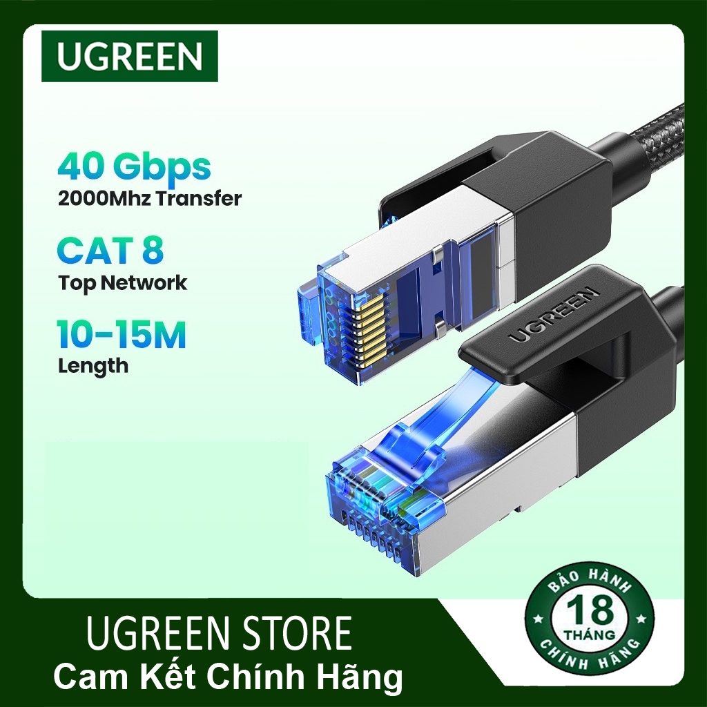 Dây cáp mạng RJ45 Ethernet Cat8 Chính hãng Ugreen NW153 (Tốc độ 40Gbps-2000MHz) 80429 80430 80431 80432 80433