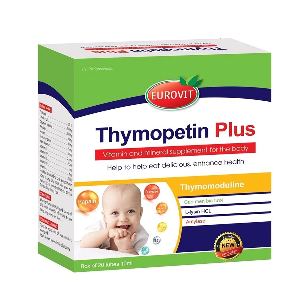 Siro Ăn Ngon Cho Bé Thymopetin Plus Eurovit Giúp Bé Ăn Ngon Miệng, Tăng Cường Sức Đề Kháng (Hộp 20 Ống)