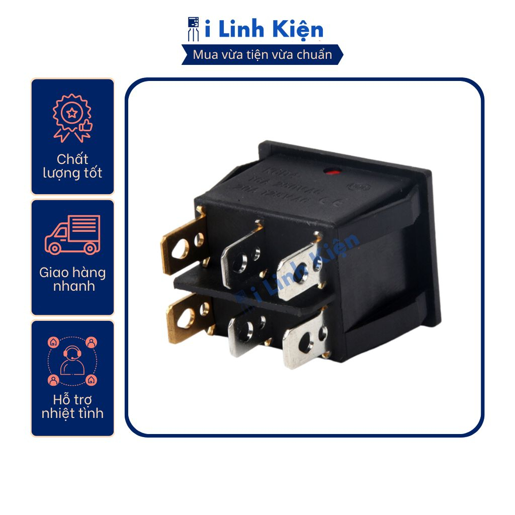 Công tắc bập bênh đôi KCD6-212N 15A 250V 6 chân có đèn