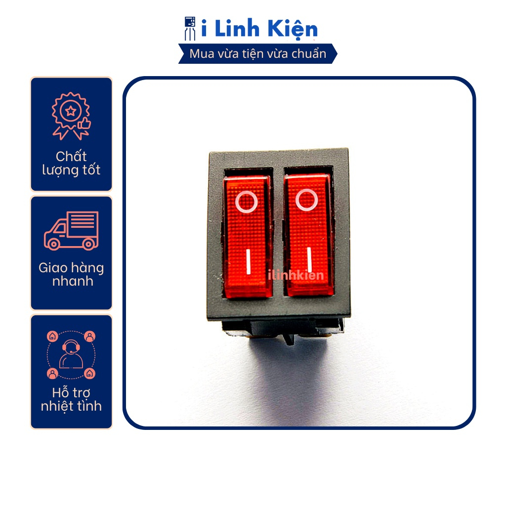 Công tắc bập bênh đôi KCD6-212N 15A 250V 6 chân có đèn