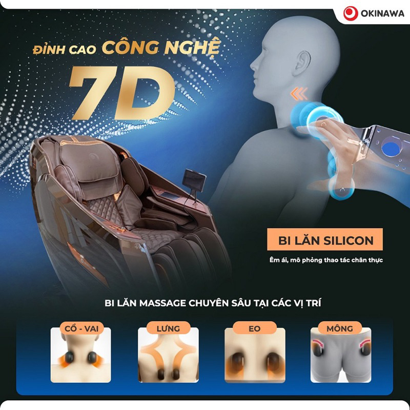 [SALE 70%- CHÍNH HÃNG - QUÀ TẶNG] Ghế massage cao cấp OKINAWA S-802 công nghệ 7D bi di chuyển