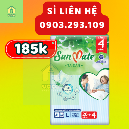 (MẪU MỚI) Tã/bỉm dán người lớn Sunmate size L26+4 miếng gói lớn tiết kiệm