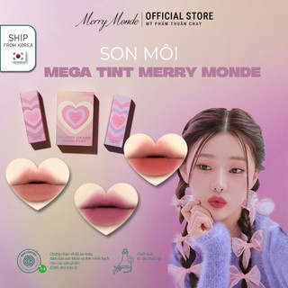 Son môi kem Tint nude Hàn Quốc chính hãng Merry Monde Cherry Heart Mega, lipstick vegan thuần chay tự nhiên, không chì.