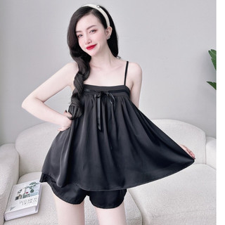 Đồ bộ nữ ngủ đồ ngủ nữ 2 dây bộ mặc ngủ nữ bộ 2 dây mặc nhà lụa Latin quần đùi  freesize 54kg - cn125