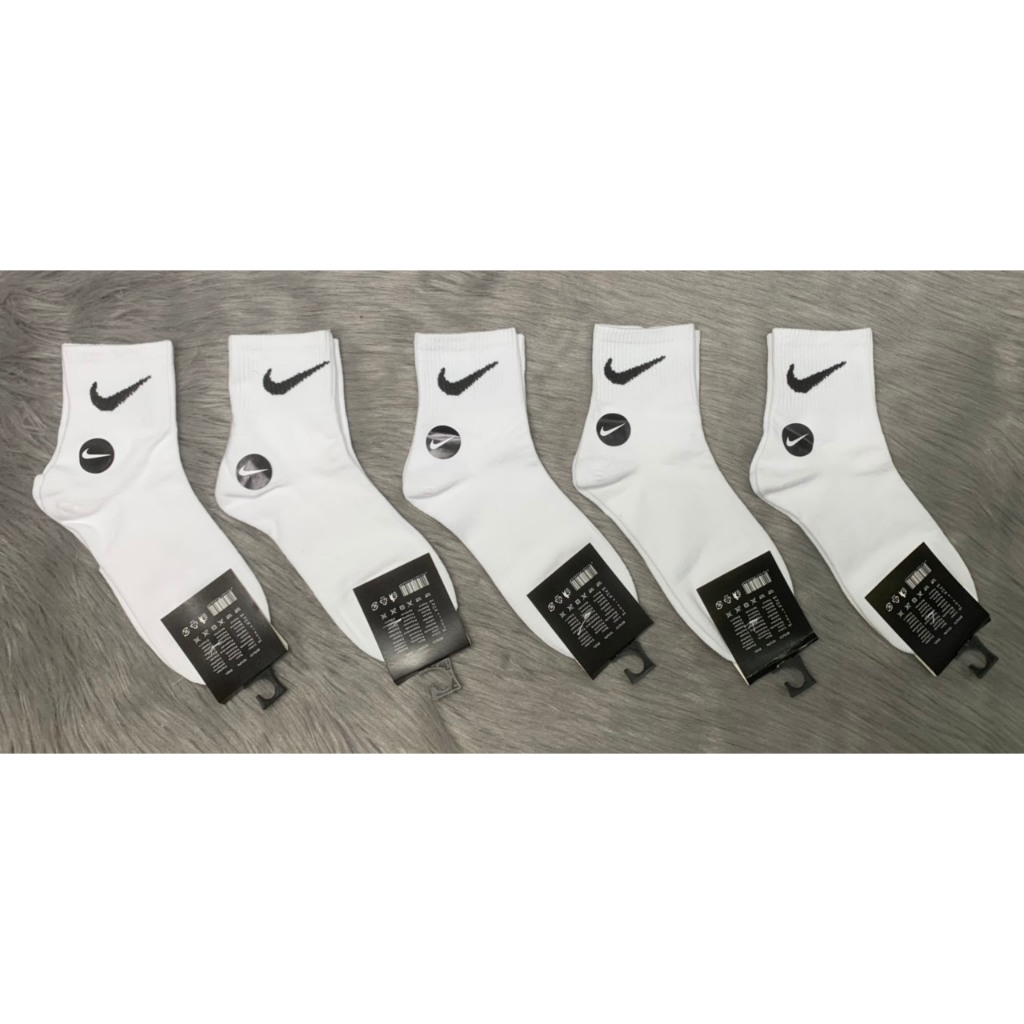 Combo 5 đôi tất Vớ Nike Trắng Đen Thể Thao Nam Nữ Cổ Ngắn Cổ Trung Thời Trang Unisex , ảnh thật