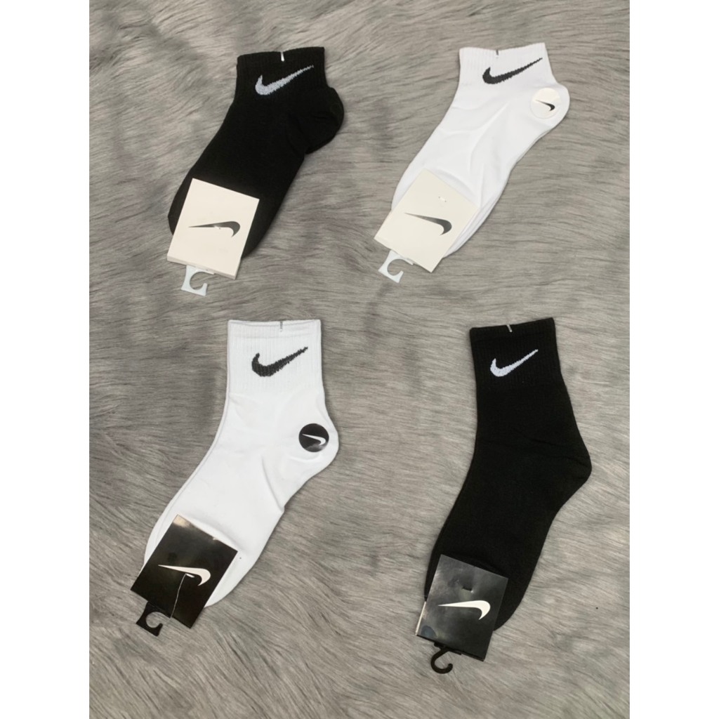 Combo 5 đôi tất Vớ Nike Trắng Đen Thể Thao Nam Nữ Cổ Ngắn Cổ Trung Thời Trang Unisex , ảnh thật