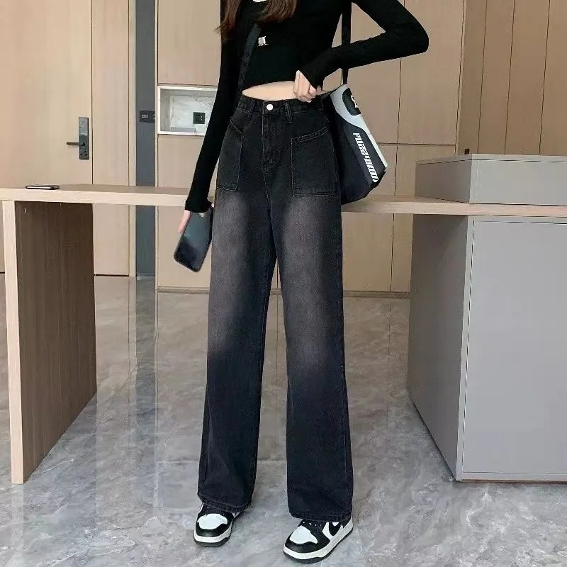 Quần Jean nữ ống rộng cạp cao MIAA Quần Bò jeans nữ đen xám phong cách Retro Ulzzang 2023