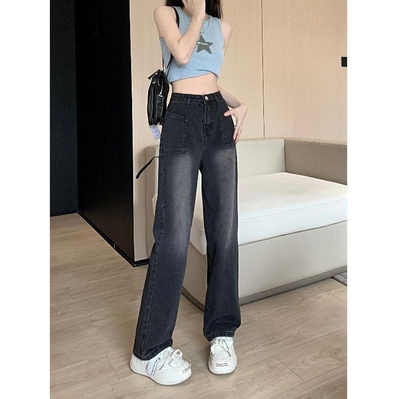 Quần Jean nữ ống rộng cạp cao MIAA Quần Bò jeans nữ đen xám phong cách Retro Ulzzang 2023