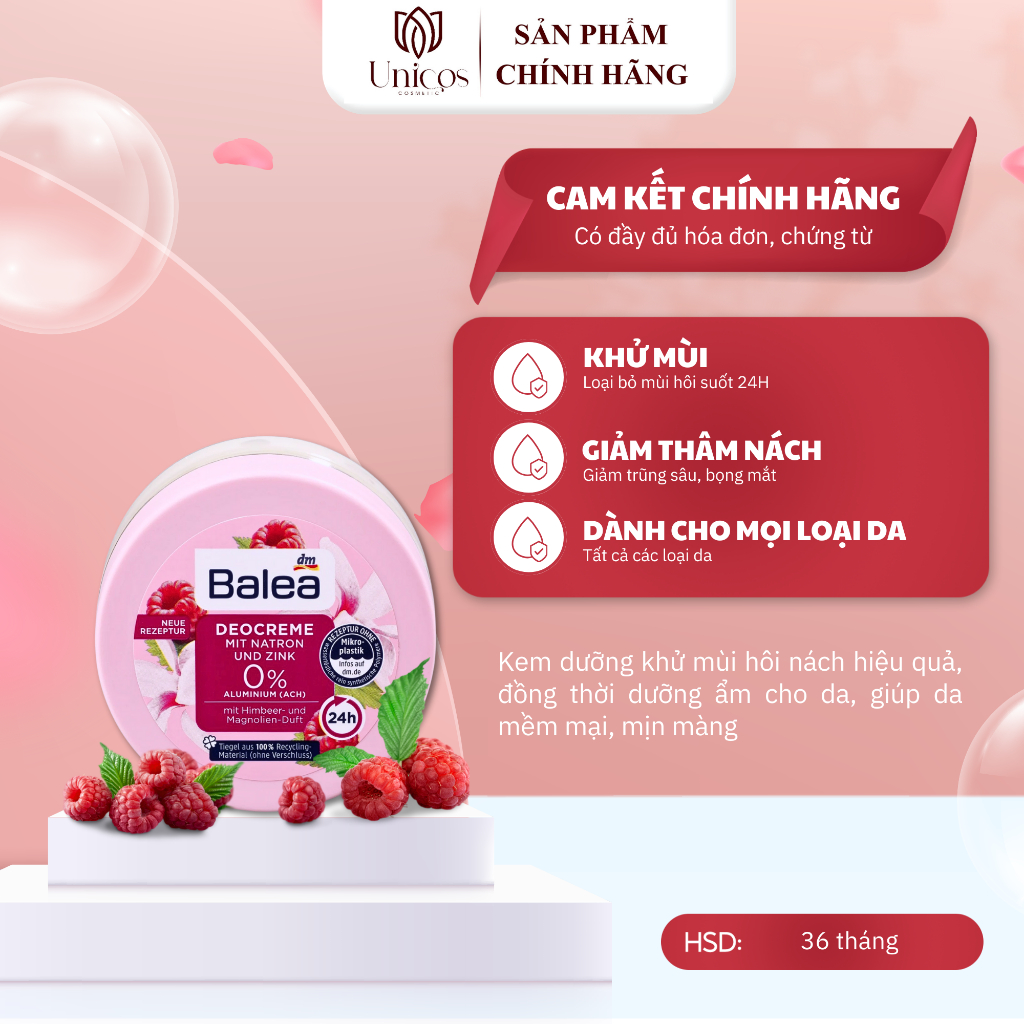 Khử Mùi Hôi Nách Balea Deocreme Với Baking Soda - Balea Giúp Da Mịn Màng Khô Thoáng - Kem Khử Mùi Dưỡng Trắng Giảm Thâm