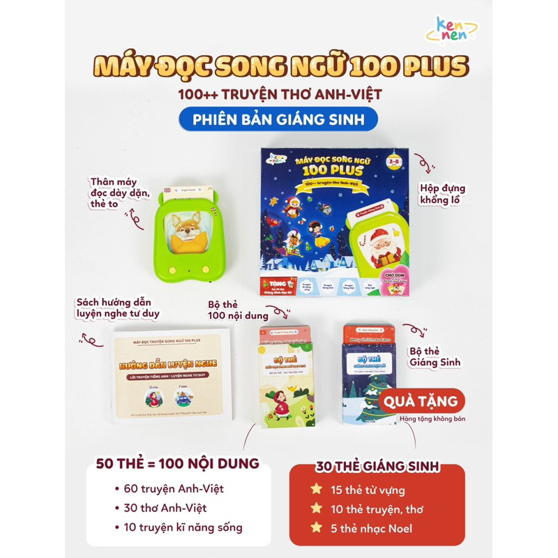 Máy đọc truyện song ngữ 100 truyện thơ Anh Việt chính hãng Kennen bảo hành 6 tháng