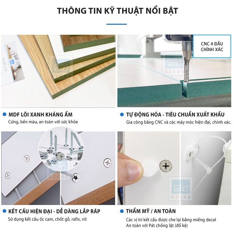 Tủ Gỗ Đa Năng Hiện Đại Kết Hợp Cửa Kính Thương Hiệu SIB Decor Màu Trắng Phối Vân Gỗ Sồi