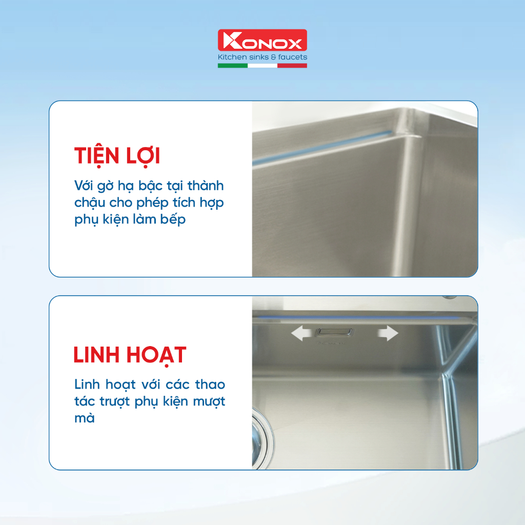 Chậu rửa bát inox 2 hố có bàn chờ Konox KN11650TD