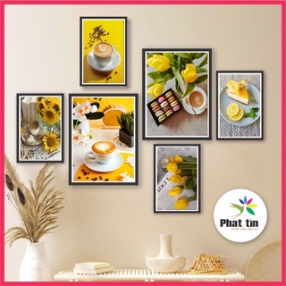 Tranh trang trí dán tường quán cà phê decor có sẵn keo dán, không cần khoan tường.